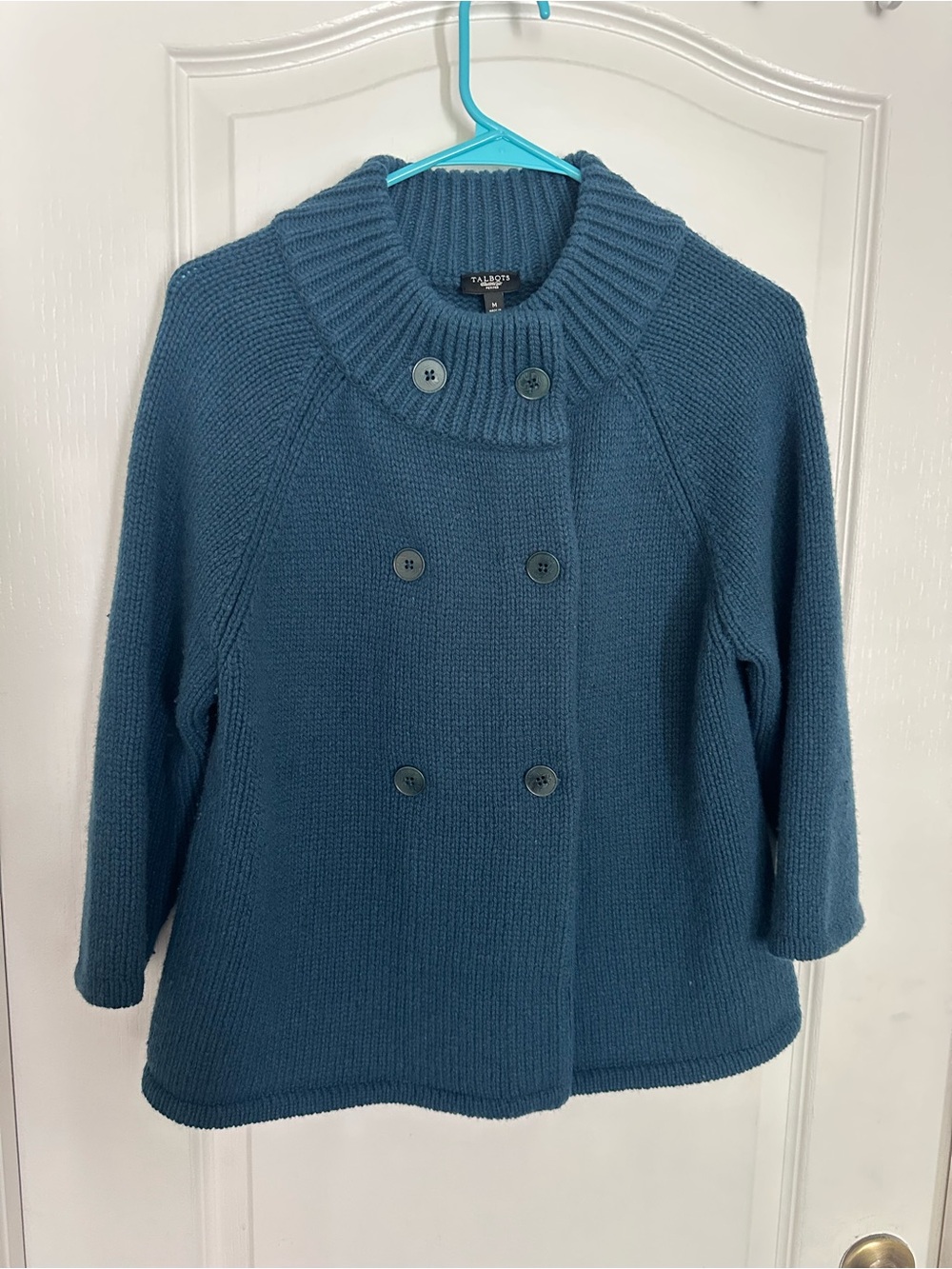Talbots Wool Cashmere Blend Double Breasted 3/4 Sleeve Sweater Jacket Petite M